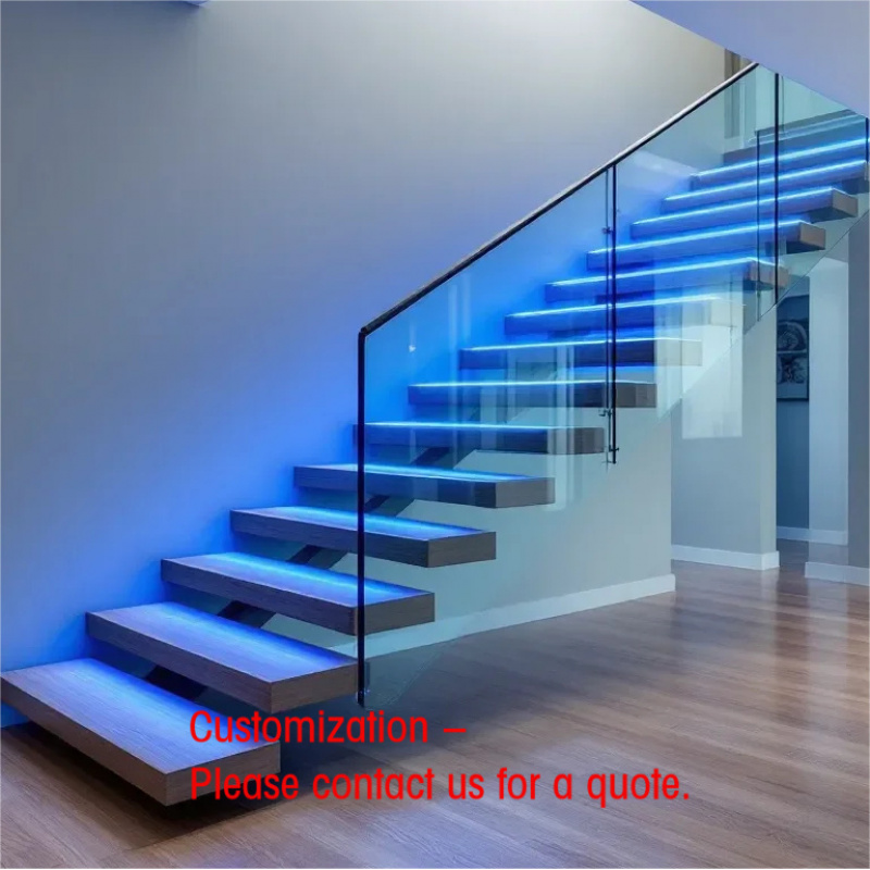 Interior Design Open Space - 맞춤형 미니멀리스트 플로팅 계단, 숨겨진 스트링거와