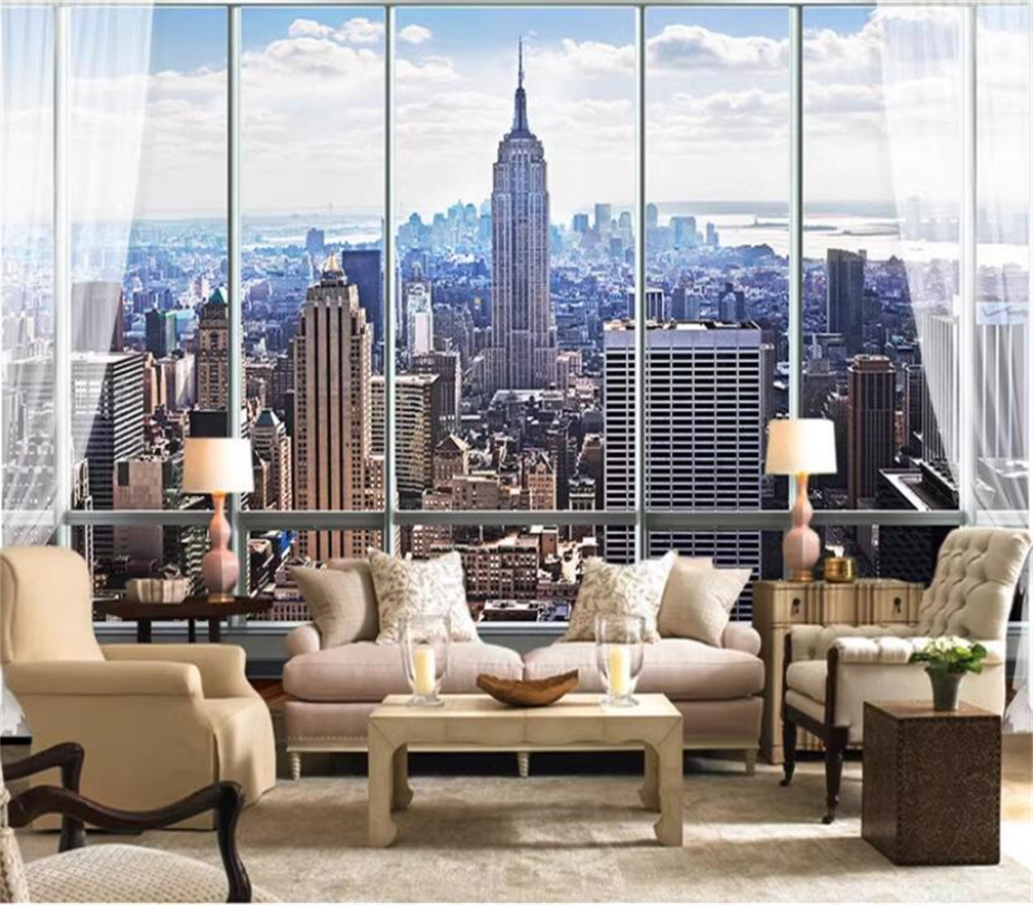 뉴욕 일출 3D 창 도시 풍경 사용자 정의 벽화 벽 예 - Interior Design New York 리뷰 및 가격