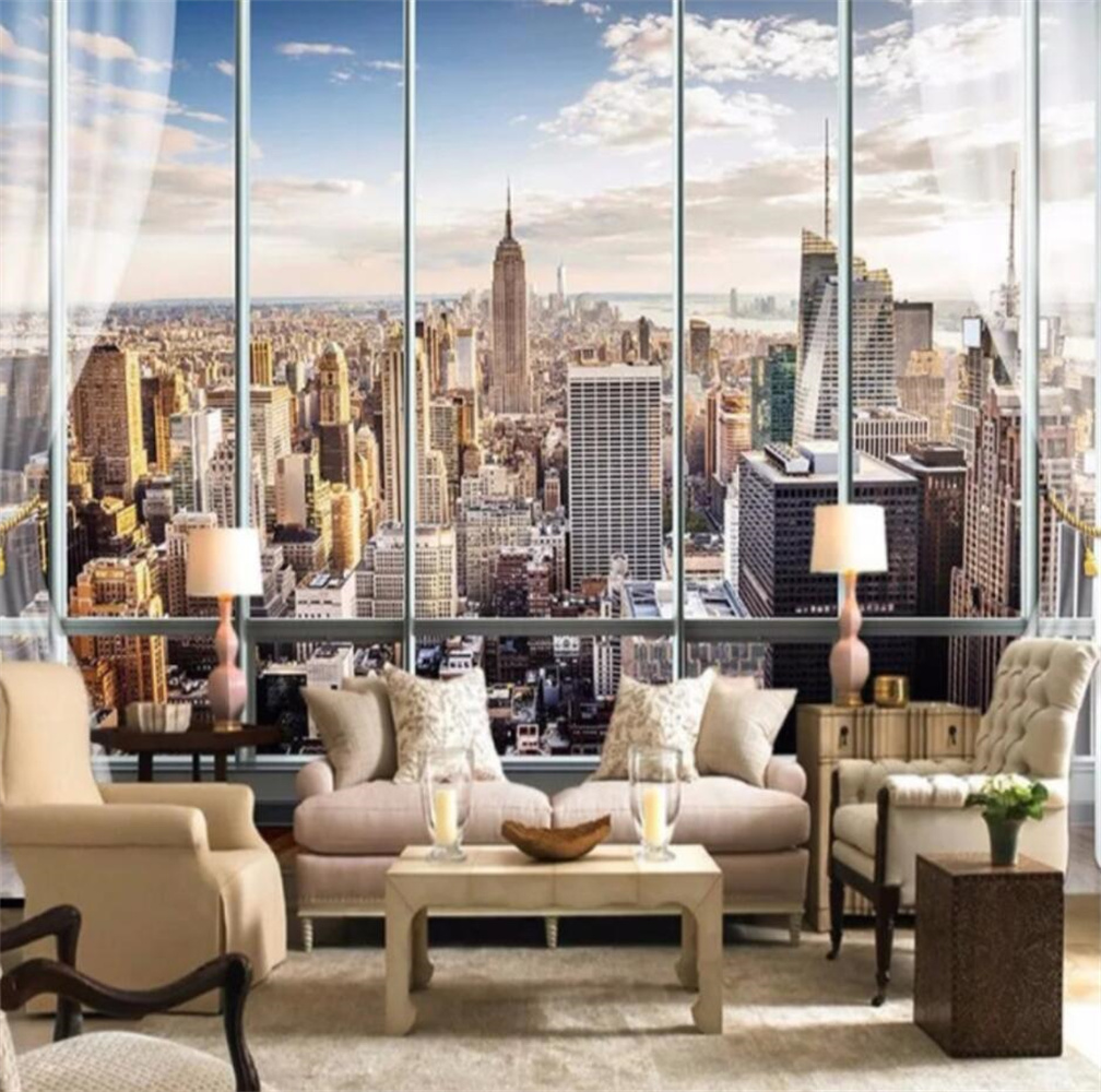뉴욕 일출 3D 창 도시 풍경 사용자 정의 벽화 벽 예 - Interior Design New York 리뷰 및 가격