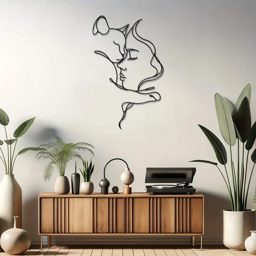 세련된 검은 고양이와 여자 금속 예술 - 미니멀리스트  - Interior Design Minimalist 리뷰 및 가격